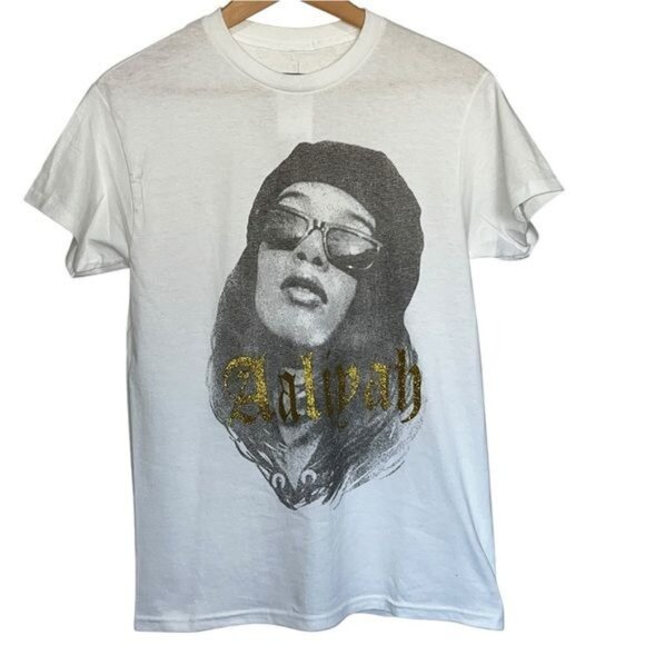 Rue21 Aaliyah Graphic Tee White & Gold Glitter Cotton Short Sleeve Womens Size S - Picture 1 of 7